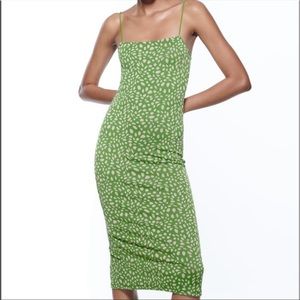 NWT ZARA GREEN JACQUARD DRESS